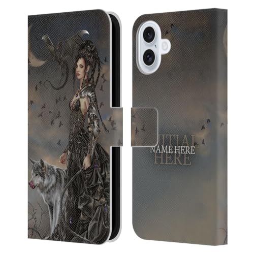 Cadeau personnalisé iPhone 16 Plus coque cuir fée gothique et loup