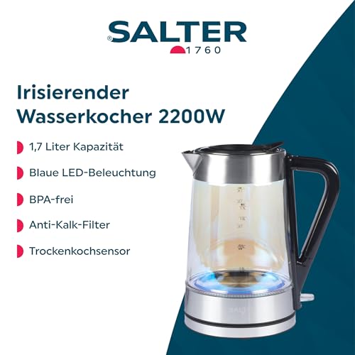 Salter Wasserkocher aus irisierendem Glas, 1,7 l, blaue LED – Ansicht 2