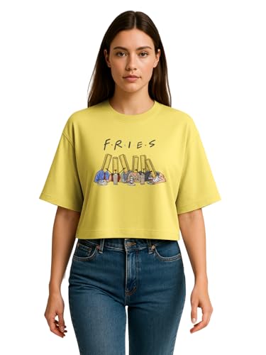 Image of HELLCAT Beige Printed Loose Fit Crew-Neck Crop T-Shirt for Women