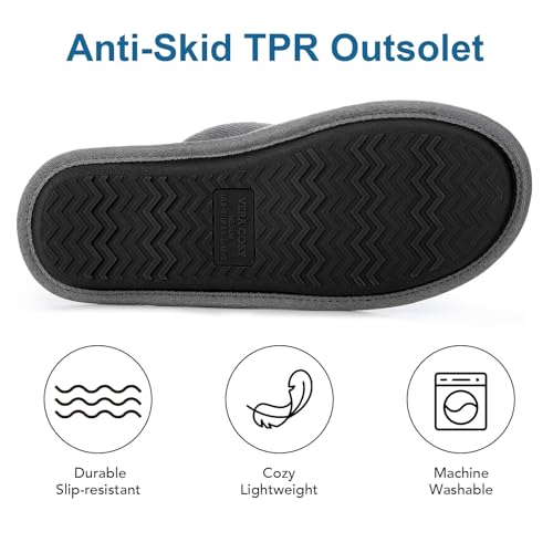 Image of VeraCosy Men's Corduroy Scuff Slippers Soft Comfy Memory Foam Non-slip Indoor House Shoes