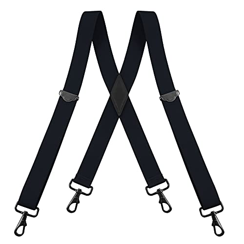 Buyless Fashion Bretelles pour Hommes - 48" Bretelles Ajustables 1 1/4" - X Dos avec Crochets Noirs - 5141-Black Cover
