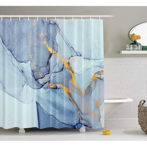 EMMTEEY Blue Marble Shower Curtain,Abstract Fabric Shower Curtain for Bathroom,Modern Ink Art Decor Waterproof Shower Curtain Set with Hooks,72X72 Cover