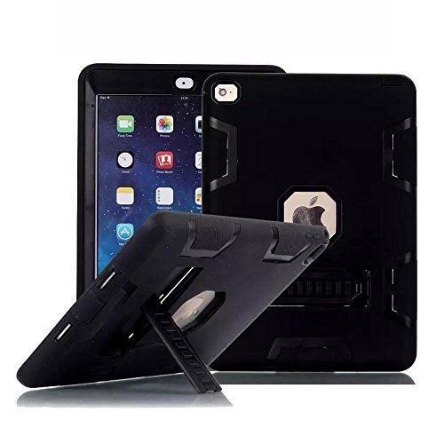iPad Air 2 Case, TabPow [Hybrid Shockproof Case] Rugged Triple-Layer Shock-Resistant Drop Proof Defender Case with Kickstand [Full Warranty] for Apple iPad Air 2 with Retina Display/iPad 6, Black
