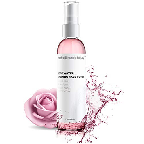 HD Beauty Rose Water Hydrating Face Toner Mist with Calming Aloe, Hyaluronic Acid and Organic Anti-Aging Ingredients, 4 oz.