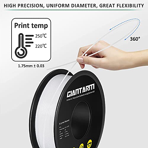 Image of GIANTARM PETG 3D Printer Filament Toughness Enhanced 1kg (2.2lbs), 1.75mm Dimensional Accuracy + /-0.03mm, 1080 Feet（330m /Roll, Vacuum Package, Fit for Most 3D FDM Printer, White