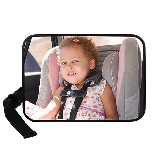Baby Backseat Mirror for Car, Adjustable length, Facing Car Seat, Strapped on Back Seat Headrest, Well - Designed for Baby Safety - Secure and Shatterproof