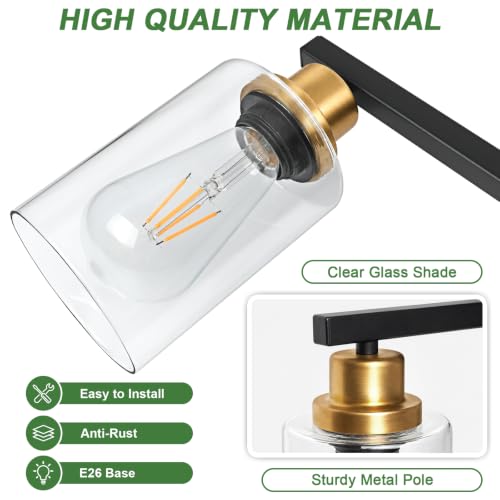Image of Ascher Bathroom Light Fixtures, 4-Light Vanity Lights with Clear Glass Shade, Modern Black and Gold Wall Light for Mirror Bedroom Hallway Cabinet Porch