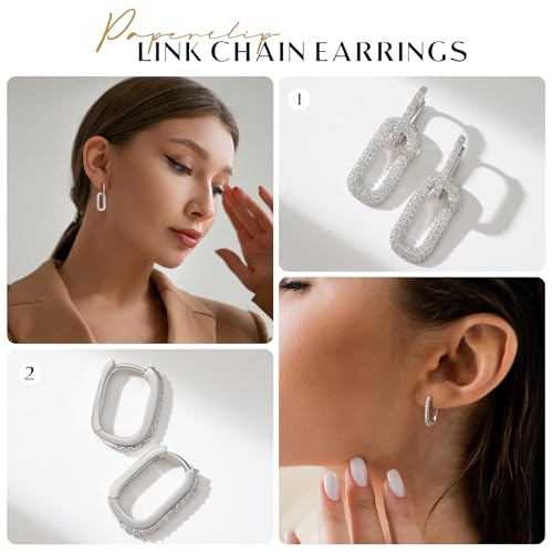 SWEETV 14K Gold Convertible Paperclip Earrings for Women, Cubic Zirconia Dainty Link Huggie Hoop Earrings, Frame Drop Dangle Earrings2