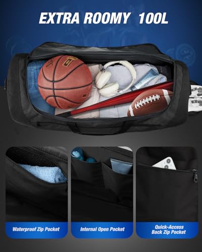Image of Gonex Gym Duffel Bag 31 inch with Shoe Compartment Wet Pocket, Large Capacity Sports Duffle Bag for Men Women, Workout & Travel Bag with Multiple Pockets, Black, Large (100L)