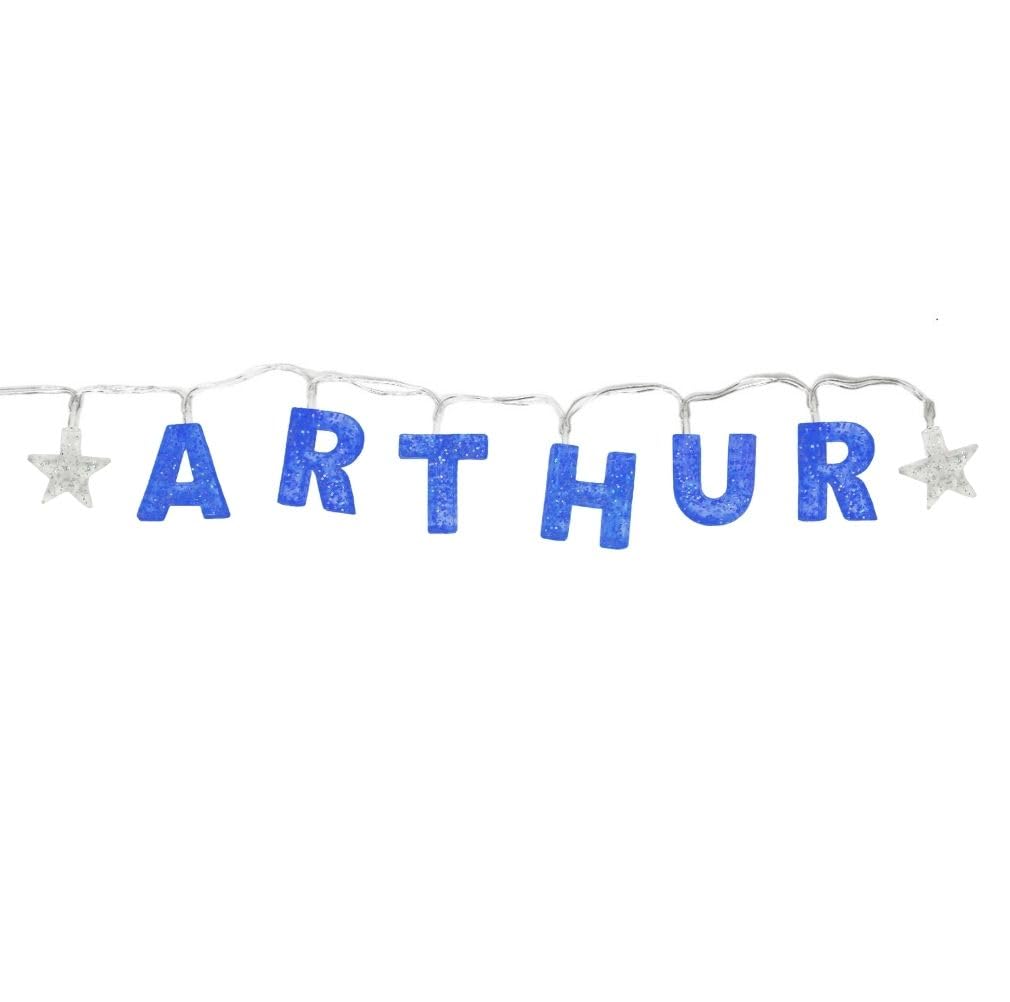 Mulberry Studios ARTHUR - Indoor Decorative LED String Lights Hanging Decorations Light Up Your Name in LED Blue Lights