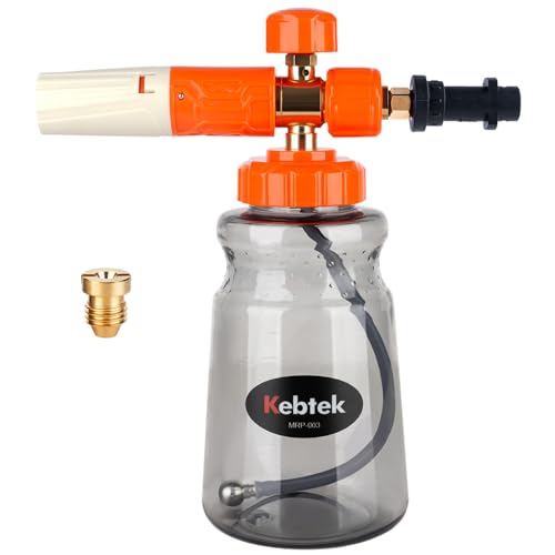 Kebtek Lanza de espuma de nieve para lavadora a presión Karcher K Series K2-K7, cañón de espuma ajustable, boquilla de orificio adicional de 1,1 mm, botella de 1 litro