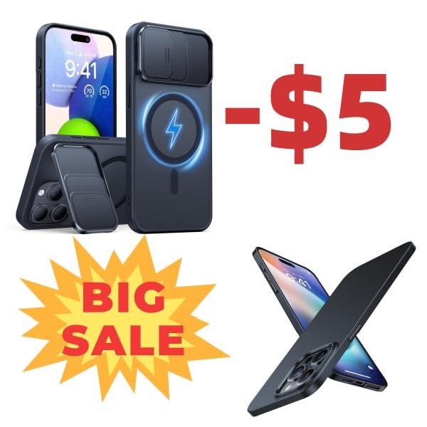 TORRAS Durable Slide Camera Cover, Kickstand & Slim Fit Ultra Thin Case for iPhone 15 Pro