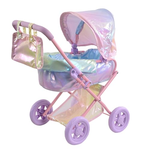 Olivia's Little World - Play Baby Doll Bassinet Stroller, Baby Doll Pram Stroller Buggy for 5 Year Old Girls, Magical Dreamland Baby Doll Deluxe 2-in-1 Stroller for up to 16' Dolls - Multicolor