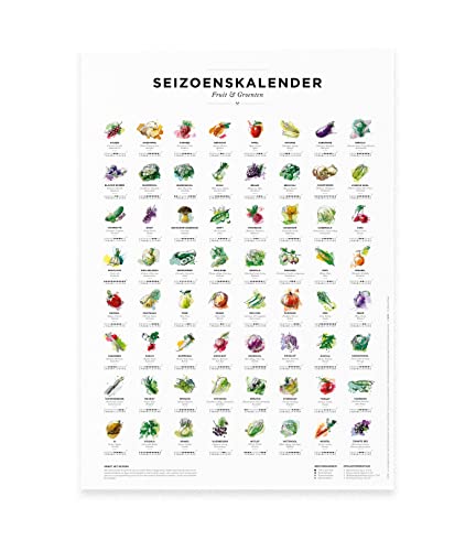 Calendario de Seizoenkalender groenten & fruit in de tuin, decoratie keuken, calendario de pared como decoración de pared, póster, en Kleur zonder lijst Cover
