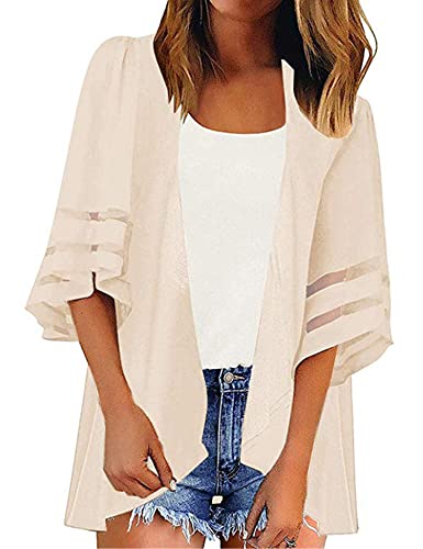 HANERDUN Kimono Mujer Pareos Playa Kaftan Cárdigan de Manga 3/4 Verano Cover Up Blusa Homewear Tops