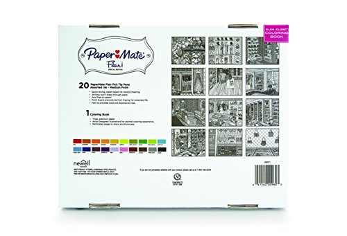 Image of Paper Mate Flair Felt Tip Pens, Medium Point, Assorted Colors, 20 Count with Women's Closet Adult Coloring Book