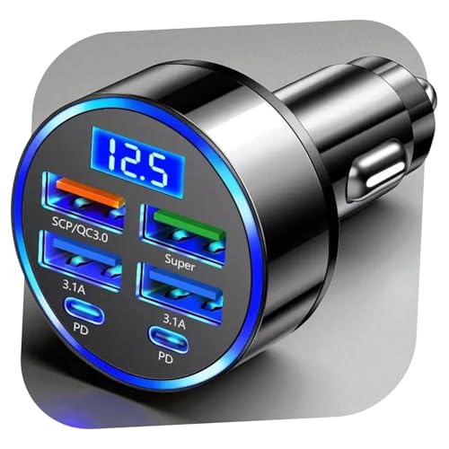 100W Zigarettenanzünder USB-C Auto/KFZ Mehrfach-Ladegerät mit 6-in-1 Ports, Adapter & 12V Verteiler, PD & QC3.0, Stecker für Auto & Wohnmobil, Netzteil, Für Ladekabel an Apple iPhone, Samsung Galaxy