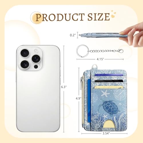 Image of Kelvoris Sea Turtle Credit Card Holder Small Wallet Women, Blue Ocean Slim RFID Wallet Woman Keychain with Zipper Coin Pocket, Front Pocket Thin Travel Card Case Organizer with ID Window Ladies Gifts