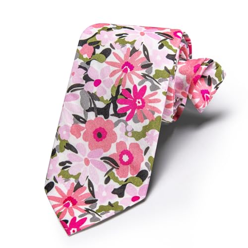 Image of Barry.Wang 100% Cotton Floral Ties for Men 63 inch Extra Long Necktie Clip