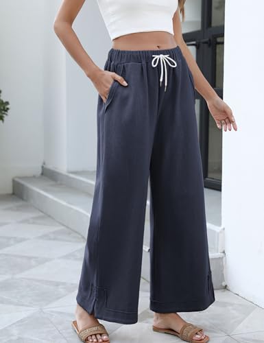 Image of Athlisan Womens Baggy Wide Leg Palazzo Pants Casual Loose Drawstring Elastic Waisted Lounge Trousers with Pockets