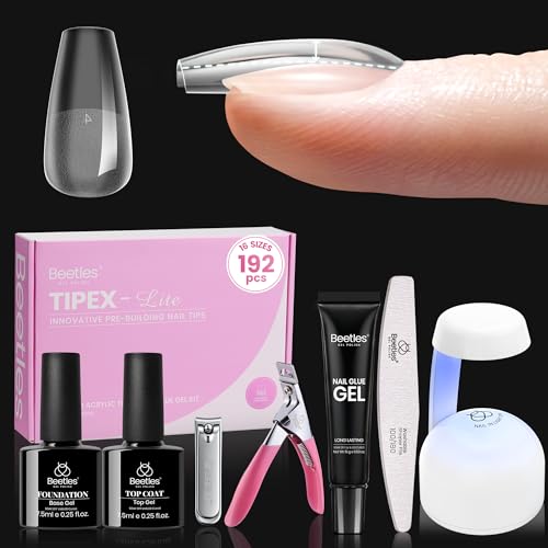 Beetles Tipex Lite Apex Nail Tips Kit,Coffin Short, 192pcs 16