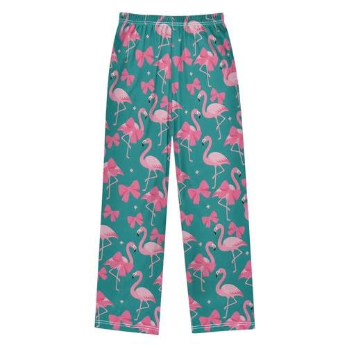 Pajama Pants Sleep Pants Soft Elastic Waist Pajama Lounge Pants Pink Flamingo Bow for 6-14 Years Old2