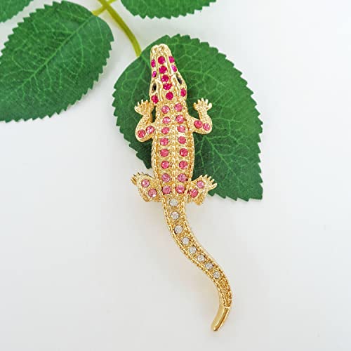 Image of Navachi 18k White Gold Plated White Crystal Crocodile Alligator Az7262 Brooch Pin