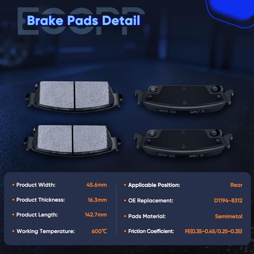 Image of Rear Brake Pads,ECCPP Ceramic Brake Pads Kits Set For Chevy For Silverado | 4pcs Rear Ceramic Brake Pads For Cadillac For Escalade ESV EXT,For Chevy For Suburban,For GMC For Sierra For Yukon D1194-8312