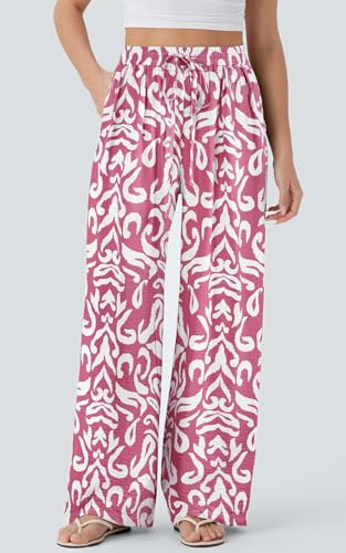 Image of PRETTYGARDEN Womens Pants Elastic Waist Floral Lightweight Palazzo Pants for Women Casual Lounge Wide Leg Pants Woman