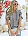 ZHENWEI Women's V Neck Collared Tops Short Sleeve Polo Shirts Casual Business Work Blouse Tunic,Black Stripes,XL