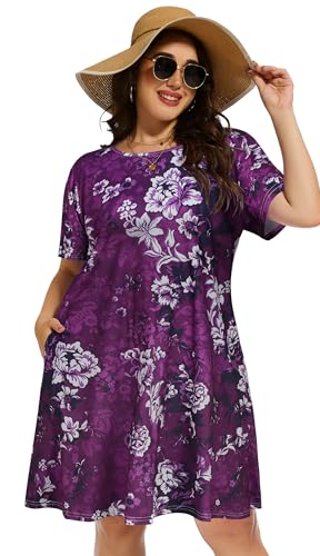 Image of elescat Plus Size Summer Dresses for Women Casual Short Sleeve Pockets Loose Oversized T Shirt Sundress 2026