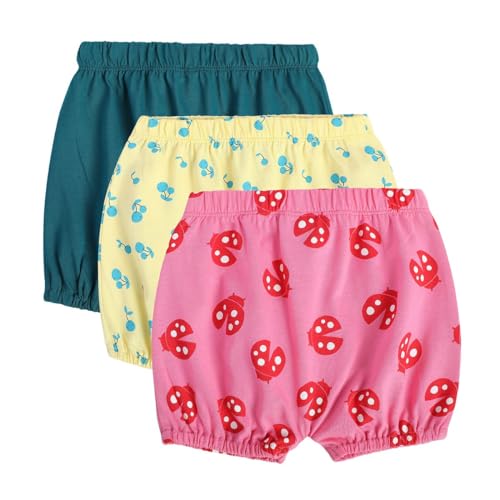 Image of miniklub Baby Elastic Knitted Cotton Printed Short, Pack of 3 (Multi Color)