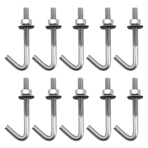 (10 pezzi) M6 x 130 mm Bullone di ancoraggio per tetto Viti di ancoraggio in calcestruzzo Gancio J Gancio in acciaio inossidabile 304 7 Forma Gancio da parete Ganci a gambo lungo con rondella