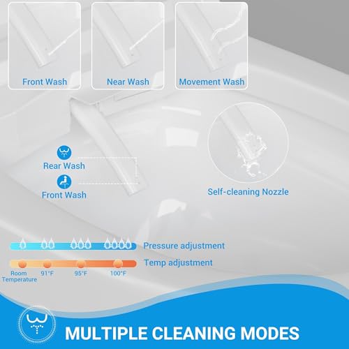 Inodoro inteligente ADA con tanque y bomba, apertura/cierre automático, asiento calefactable, lavado con agua tibia instantánea, secado con aire, sensor de pie y control remoto, luz LED blanca miniatura 4