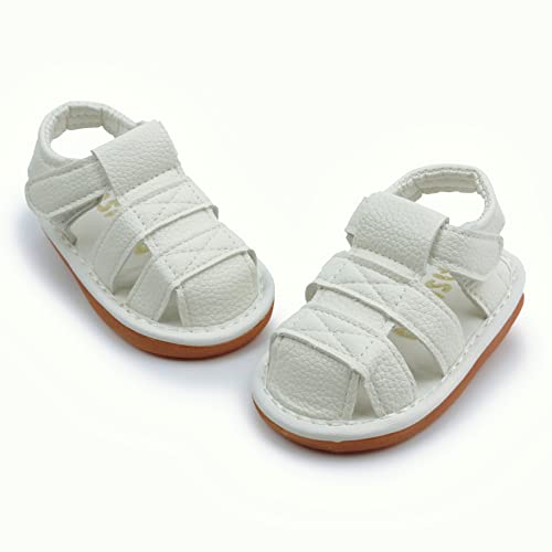 Image of WILLFUN Baby Boy Girl Summer Infant Squeaky Sandals Premium Rubber Sole Closed-Toe Non-Slip Shoes Toddler First Walkers