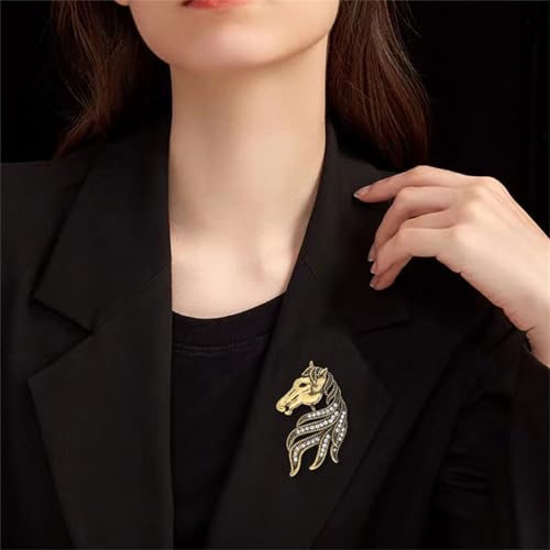 Image of Dreuyet Horse Brooch Pin Horse Racing Suit Lapel Pin for Women Men Rhinestone Antique Gold Horse Animal Brooch Clothing Outfits Accessory Jewelry