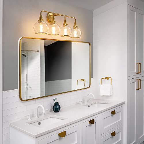 Image of Gold Bathroom Vanity Light 4-Light Bathroom Vanity Light Fixtures Over Mirror with Clear Glass Shade 30.7 inch Wall Sconce Lighting Bath(Exclude E26 Bulb)