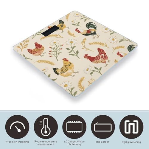 Báscula digital de baño con diseño de gallina y gallo miniatura 3