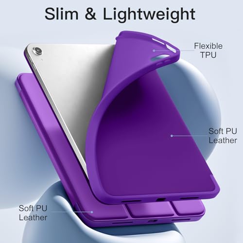 Image of Akkerds Compatible with iPad (A16) 11th Generation Case 11 Inch 2025, for iPad 10th Generation Case 10.9 Inch 2022 with Pencil Holder, Slim Trifold Stand Protective Cover with Soft TPU Back, Purple