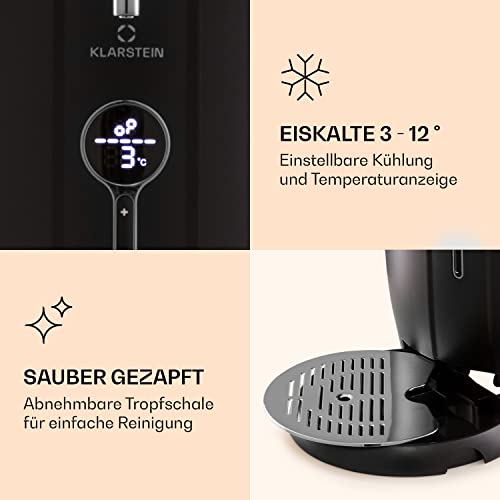 Foto von Klarstein 6L Bier Zapfanlage mit Kühlung, 65W Zapfanlage für Bier wie Frisch Gezapft, Kühlung 3-12°C, Bier-Zapfanlagen Gekühlt mit LED und Füllstandsanzeige, Leise Bierzapfanlage mit Mini-Bier-Fass