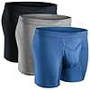 Real Men 7in Modal Boxer Briefs V-Fly B Pouch Med 3pk Blu/HthrGry/SltGry Black Boxer Briefs For Men Mens Horizontal Fly Underwear Mens Groin Scrotal Hernia Support Underwear Compression