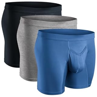 Real Men 7in Modal Boxer Briefs V-Fly B Pouch Med 3pk Blu/HthrGry/SltGry Black Boxer Briefs For Men Mens Horizontal Fly Underwear Mens Groin Scrotal Hernia Support Underwear Compression
