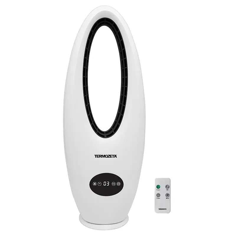 Generico Ventilatore Senza Pale TZ ARTIKO Acceleratore d’Aria Silenzioso Display Digitale Touch 3 Velocità Oscillante 70° Timer 8 Ore Telecomando 45W Design Moderno