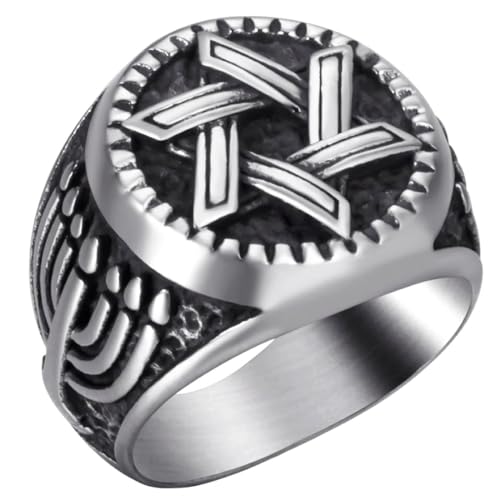 [グリーンピアッシング] 指輪 リング メンズ ソロモンダビデスターステンレスリング（RMT201） 31号 サージカルステンレス316L シルバー ごつめ ごつい 印台型 魔法陣 スタンプ