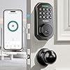 Keyless Entry Door Lock with Handle Wi-Fi Door Locks for Front Door Anti-Peeping Password App Control Smart Door Lock for Homes Hotel Bedroom Doors with 2 Door Knobs