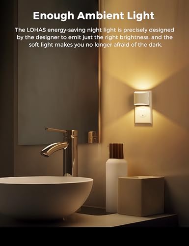 Image of L LOHAS LED Night Lights Plug into Wall, Dimmable Night Light 4 Pack | Plug in Night Light with 3 Level Brightness, 3000K Soft White, White Housing