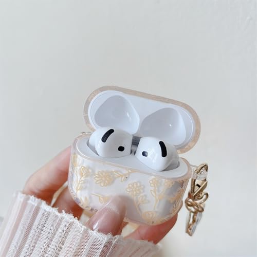 Image of MINSCOSE Compatible with AirPods 4 Clear Case,Cute Flower Floral Aesthetic Design with Flowers Keychain, Soft TPU Protective Shockproof Case for Women Girl for Airpods 4-Yellow