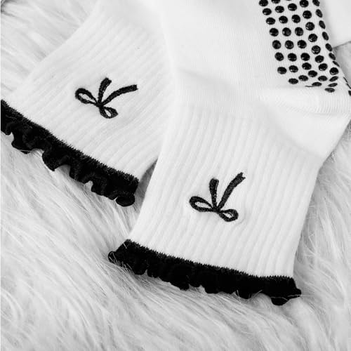 Image of Jeyiour Summer Cute Pilates Socks Women Bow Nonslip Ruffle Yoga Socks with Grip Barre Pilates Gift for Work Dance Fitness