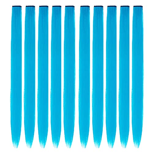 Hair Extension Clips 10pcs in Sky Blue 20 Inch Straight Hair Synthetic Fiber Hairpieces for Party Sky Blue 10 Count (Pack of 1)