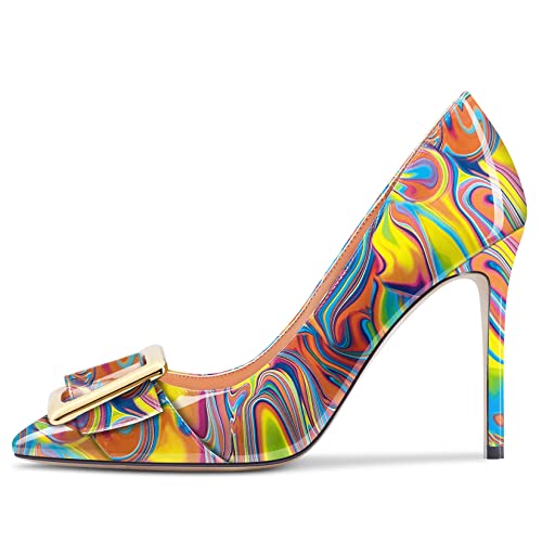 Aachcol Women Stiletto High Heel Pumps Slip-on Pointed Toe Dress Shoes Office Party Wedding Patent 4 Inch2